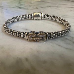 STEVEN LAGOS 18K Gold & Silver Cushion Diamond Center Station Caviar Bracelet